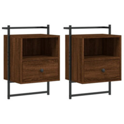 Berkfield Bedside Cabinets Wall-Mounted 2 Pcs Brown Oak 40X30X61 Cm Engineered Wood - thumbnail 2