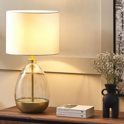 Beliani Table Lamp - Clear Glass Base With Gold Accents, White Empire Shade, Bedside Light (W33 X D33 X H63Cm) - image 1