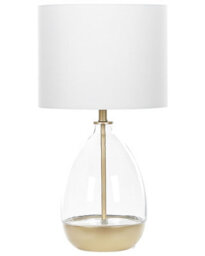Beliani Table Lamp - Clear Glass Base With Gold Accents, White Empire Shade, Bedside Light (W33 X D33 X H63Cm) - thumbnail 2