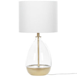 Beliani Table Lamp - Clear Glass Base With Gold Accents, White Empire Shade, Bedside Light (W33 X D33 X H63Cm) - thumbnail 3