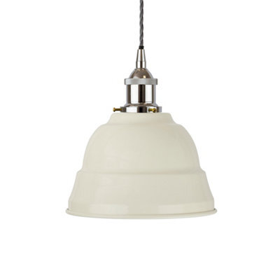Clay White Lincoln Painted Dome Pendant Light With Nickel Lamp Holder And Grey Twisted Cable - Se Home - image 1