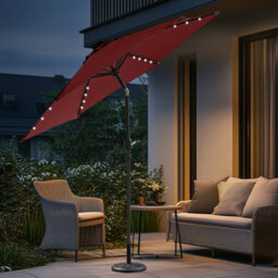 Sundaze Wine Red 2.5M  Round Garden Parasol Umbrella Outdoor Patio Solar Led Lights Crank Tilt With Base - thumbnail 1