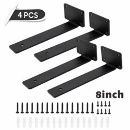 8 Inch-4Pcs Heavy Duty Black Cast Iron Shelf Brackets, Floating Shelf Supports - thumbnail 1