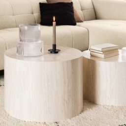 Furniture To Go Dice Round Coffee Table Set In Light Travertine Effect - thumbnail 4