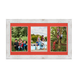 AK Frames 40X20Cm White Rustic Modern Multi Photo Frame With Poppy Red Mount - Holds 3 Apertures (3X) 6X4 Photos - thumbnail 1