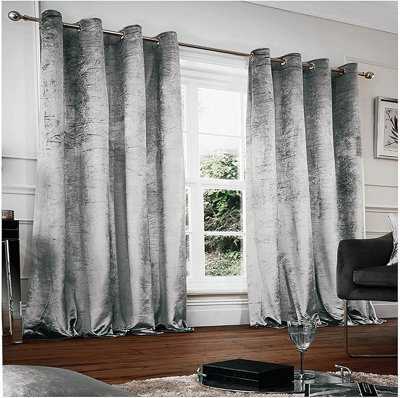 Gc Gaveno Cavailia Crushed Velvet Curtains 66X72 Grey Thermal Insulated Door Curtains, Eyelet Panels - image 1