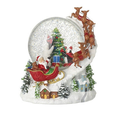 Heaven Sends Santa In Flying Sleigh Musical Snow Globe, 17 X 15.5 Cm, Plays We Wish You A Merry Christmas