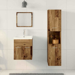 Berkfield Modern 4 Piece Bathroom Furniture Set - Old Wood Engineered Wood - thumbnail 4