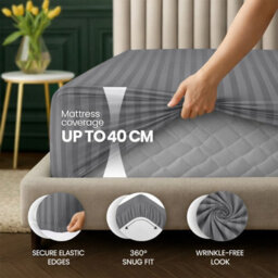 Aspire Homeware Grey Stripe Fitted Sheet 40Cm Extra Deep-100%microfiber Fitted Bed Sheets Super King (L)200Cmx(W)180Cm - thumbnail 2