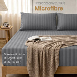 Aspire Homeware Grey Stripe Fitted Sheet 40Cm Extra Deep-100%microfiber Fitted Bed Sheets Super King (L)200Cmx(W)180Cm - thumbnail 7