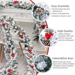 Amorly Christmas Garland With Lights,holiday Decoration Snow Flocked Artificial Garland For Stairs Fireplaces Wall Christmas Garland 9Ft - thumbnail 3