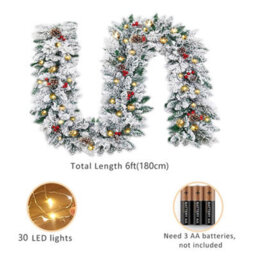 Amorly Christmas Garland With Lights,holiday Decoration Snow Flocked Artificial Garland For Stairs Fireplaces Wall Christmas Garland 9Ft - thumbnail 2