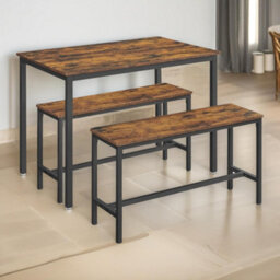 Pirlo Plush Dining Table & Bench Set Kitchen Living Room Industrial Rustic Brown Furniture - thumbnail 2