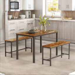 Pirlo Plush Dining Table & Bench Set Kitchen Living Room Industrial Rustic Brown Furniture - thumbnail 4