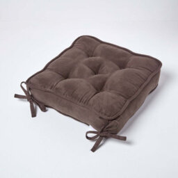 Homescapes Chocolate Brown Faux Suede Dining Chair Booster Cushion - thumbnail 2