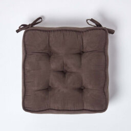 Homescapes Chocolate Brown Faux Suede Dining Chair Booster Cushion - thumbnail 3