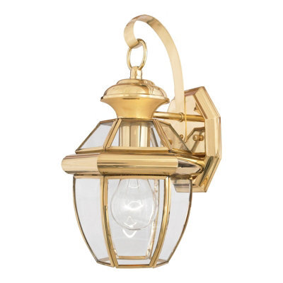 Elegant Outdoor Ip44 Wall Light In Polished Brass With Led E27 Bulb