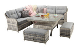 Signature Weave Constance Wicker Large Corner Sofa Dining Table Set Benches Grey - thumbnail 5