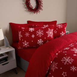 OHS Snowflake Teddy Fleece Duvet Cover Bedding Winter Christmas, Red - Double - thumbnail 4