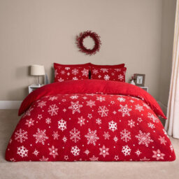 OHS Snowflake Teddy Fleece Duvet Cover Bedding Winter Christmas, Red - Double - thumbnail 2