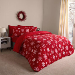 OHS Snowflake Teddy Fleece Duvet Cover Bedding Winter Christmas, Red - Double - thumbnail 3