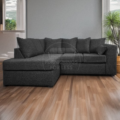 Furnishings For Less UK Paris Charcoal Boucle Fabric 4 Seater L Shaped Left Hand Corner Sofa Scatter - image 1