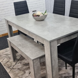 Kosy Koala Grey Wooden Kitchen Dining Table Set For 4 With 4 Black Leather Chairs And Grey Bench - thumbnail 7