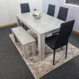 Kosy Koala Grey Wooden Kitchen Dining Table Set For 4 With 4 Black Leather Chairs And Grey Bench - thumbnail 4