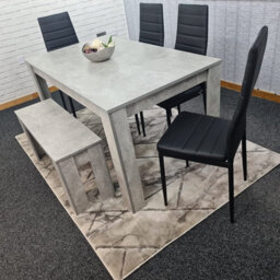 Kosy Koala Grey Wooden Kitchen Dining Table Set For 4 With 4 Black Leather Chairs And Grey Bench - thumbnail 5