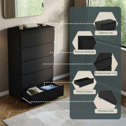 Black  5 Drawer Chest Of Drawers Storage Cabinet Bedroom Furniture - thumbnail 2