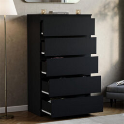 Black  5 Drawer Chest Of Drawers Storage Cabinet Bedroom Furniture - thumbnail 1