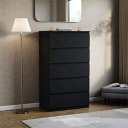 Black  5 Drawer Chest Of Drawers Storage Cabinet Bedroom Furniture - thumbnail 4