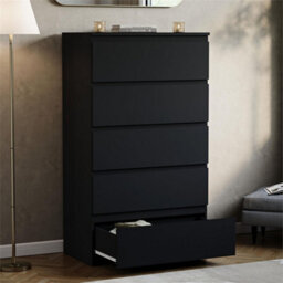 Black  5 Drawer Chest Of Drawers Storage Cabinet Bedroom Furniture - thumbnail 5
