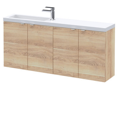 Hudson Reed Fusion Wall Hung 4-Door Vanity & Slimline Basin, Vanity Unit With Basin, Bleached Oak, 1200mm - image 1