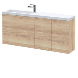 Hudson Reed Fusion Wall Hung 4-Door Vanity & Slimline Basin, Vanity Unit With Basin, Bleached Oak, 1200mm - thumbnail 1