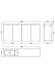 Hudson Reed Fusion Wall Hung 4-Door Vanity & Slimline Basin, Vanity Unit With Basin, Bleached Oak, 1200mm - thumbnail 3