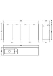 Hudson Reed Fusion Wall Hung 4-Door Vanity & Slimline Basin, Vanity Unit With Basin, Bleached Oak, 1200mm - thumbnail 4