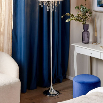 Beliani Floor Lamp 170Cm - White Polycotton Drum Shade With Crystal Beads, Silver Base - image 1