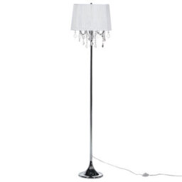 Beliani Floor Lamp 170Cm - White Polycotton Drum Shade With Crystal Beads, Silver Base - thumbnail 3