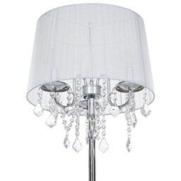 Beliani Floor Lamp 170Cm - White Polycotton Drum Shade With Crystal Beads, Silver Base - thumbnail 4