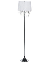 Beliani Floor Lamp 170Cm - White Polycotton Drum Shade With Crystal Beads, Silver Base - thumbnail 2