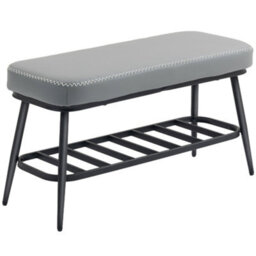 Wyld Haus Hanoke Grey Faux Leather Shoe Storage Bench With Cushioned Seat And Black Metal Frame - thumbnail 2