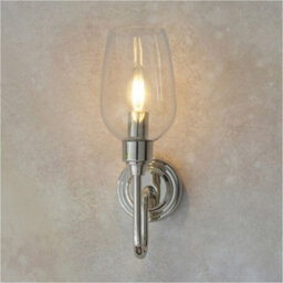 Loops Bright Nickel Dimmable Wall Light - Clear Glass Shade - 6W Led E14 Candle - thumbnail 3