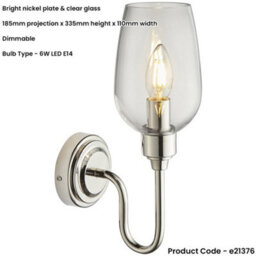 Loops Bright Nickel Dimmable Wall Light - Clear Glass Shade - 6W Led E14 Candle - thumbnail 2