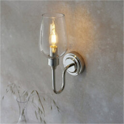 Loops Bright Nickel Dimmable Wall Light - Clear Glass Shade - 6W Led E14 Candle - thumbnail 4