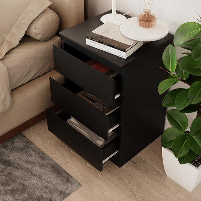Urbn-Living Urbnliving 62Cm Height Black 3 Drawer High Wooden Bedroom Chest Cabinet No Handle Drawer Storage - image 1