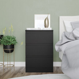 Urbn-Living Urbnliving 62Cm Height Black 3 Drawer High Wooden Bedroom Chest Cabinet No Handle Drawer Storage - thumbnail 3