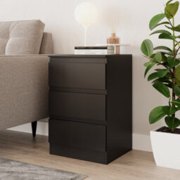 Urbn-Living Urbnliving 62Cm Height Black 3 Drawer High Wooden Bedroom Chest Cabinet No Handle Drawer Storage - thumbnail 2