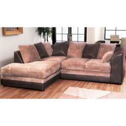 Furnishings For Less UK Luca 3-4 Seater L Shaped Corner Sofa Fabric And Leather Trim Brown And Beige Left Hand Facing