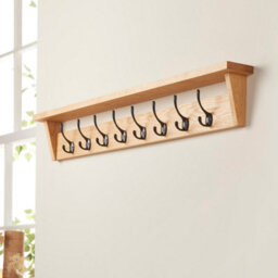 Off The Grain Wall Mounted Solid Oak Coat Rack With Storage Shelf -  8 Hooks - thumbnail 2